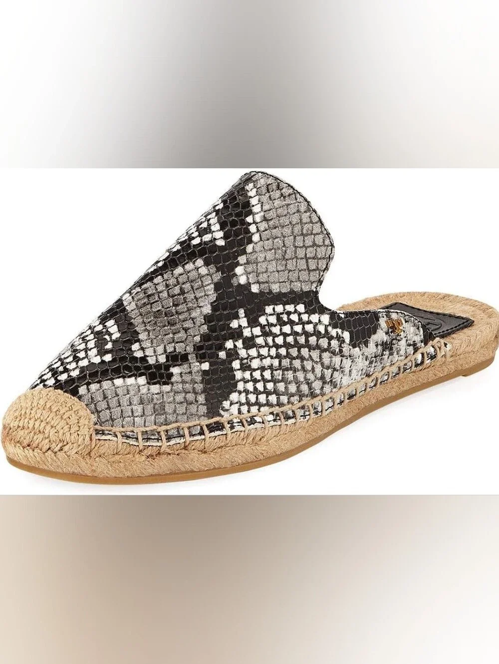 Tory Burch Leather Woven Snake-Print Espadrille Slip-On in Black & White - 7.5M